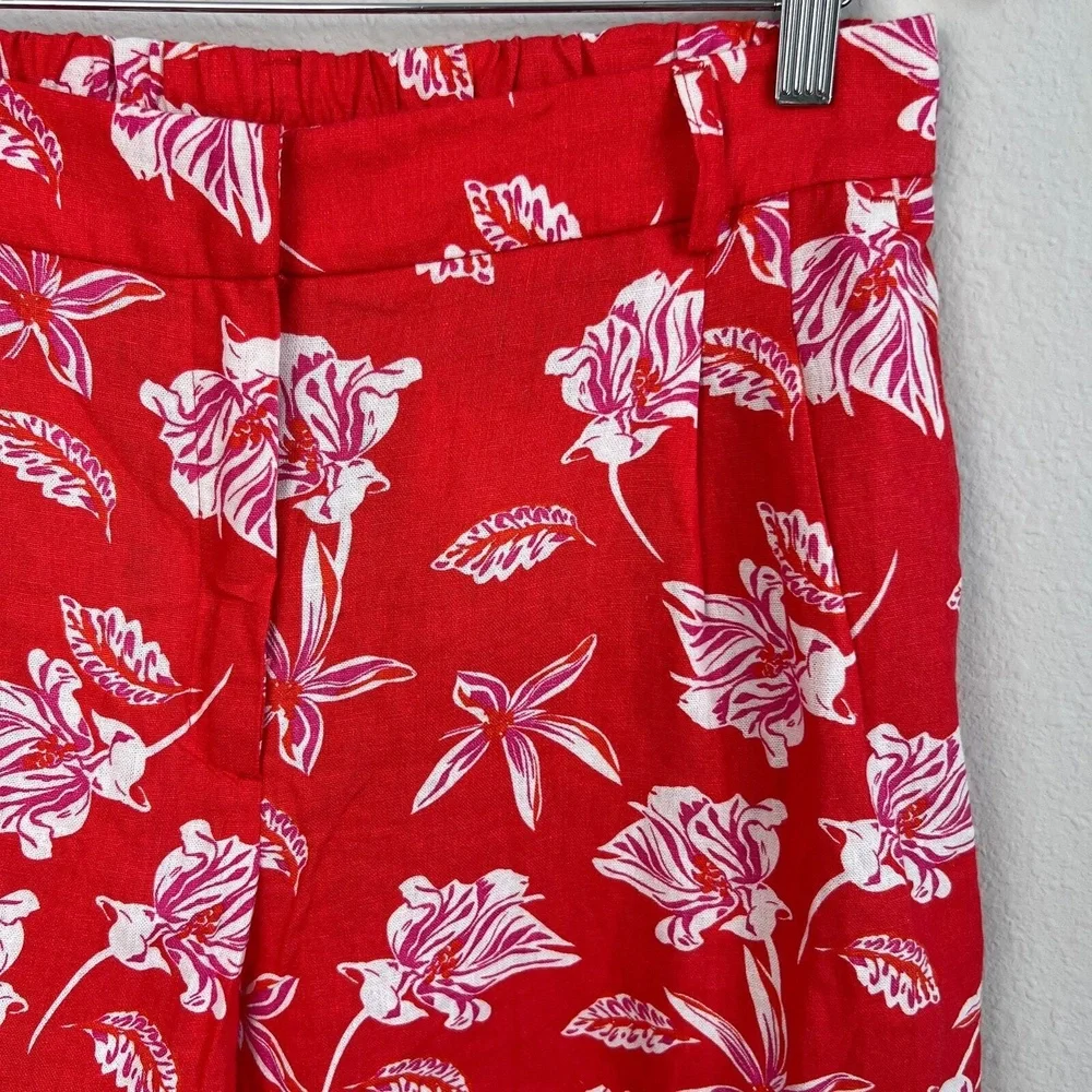 Joie Linen Blend Pleated Cuffed High Waisted Floral Shorts‎ NWOT Size 8